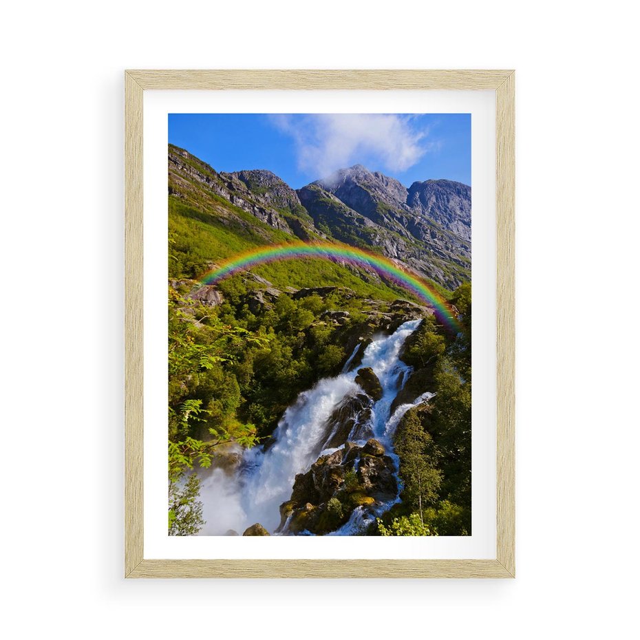 Plakat w ramie 50x70 - Tęczowe góry - harmonia kolorów - tęcza, góry - rama drewno