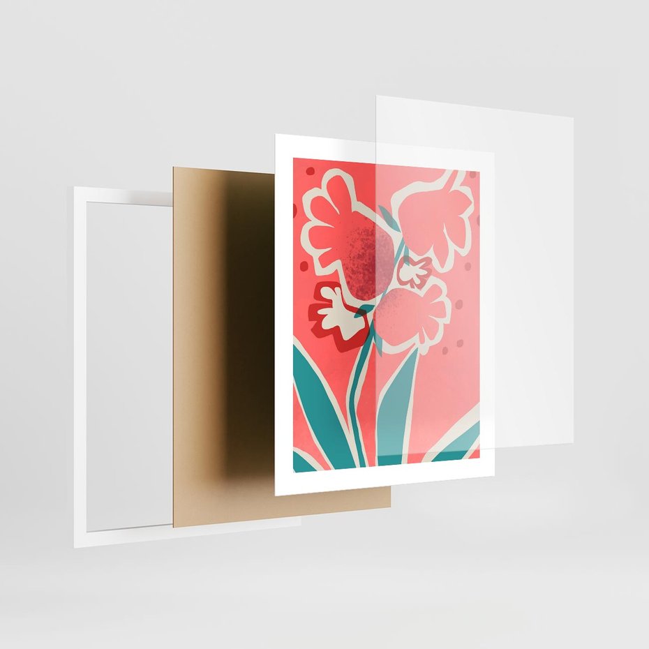 Plakat w ramie 40x50 - Rozkwitające Plamy i Formy - nowoczesny plakat, abstrakcyjne kwiaty - rama biała