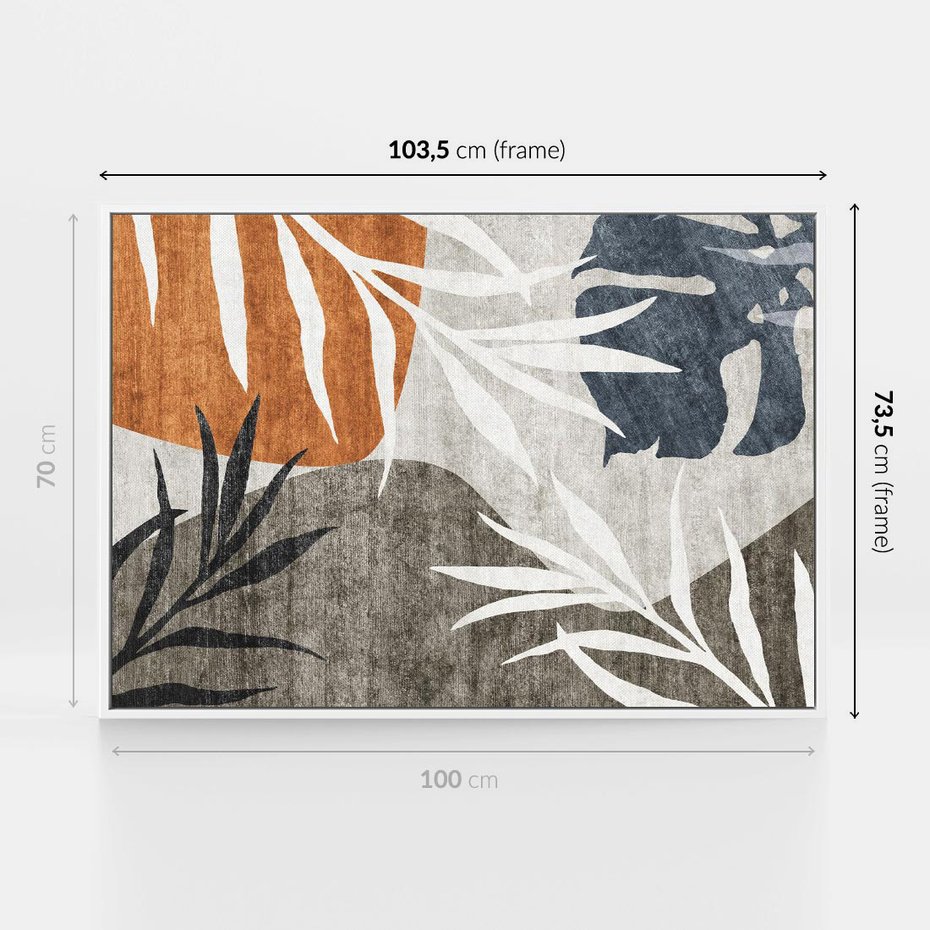 Obraz w ramie 100x70 - Oddechy ciszy i ruchu - rzut liści palmy, monstery - rama biała
