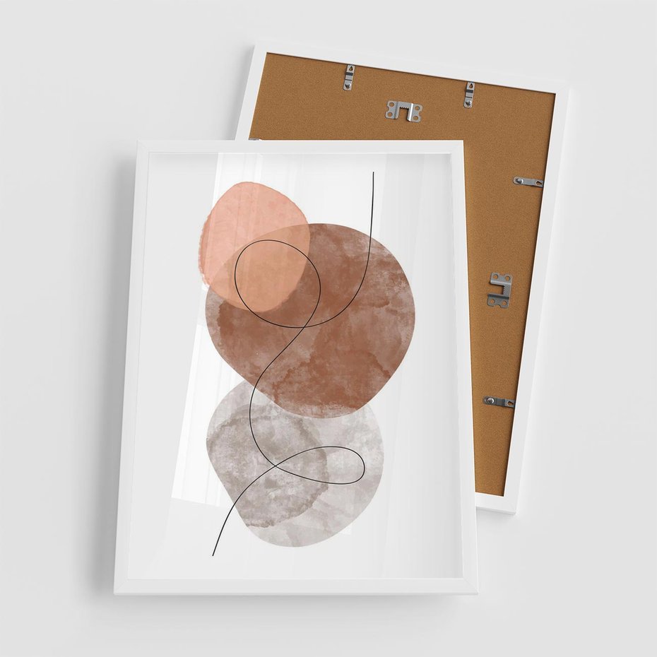 Plakat w ramie 50x70 - Brązowe Akwarelowe Zawirowania - abstrakcja, brązowe akwarelowe plamy - rama biała