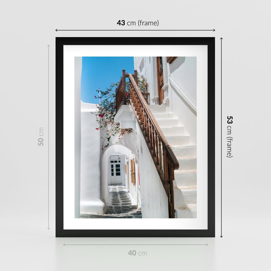 Plakat w ramie 40x50 - Schody Uliczką W dół - schody, uliczka - rama czarna