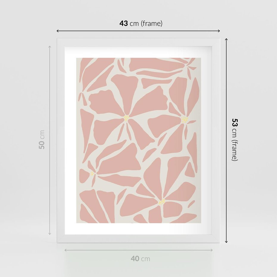 Plakat w ramie 40x50 - Akwarelowe Promienie - abstrakcyjne boho kwiaty, kompozycja - rama biała