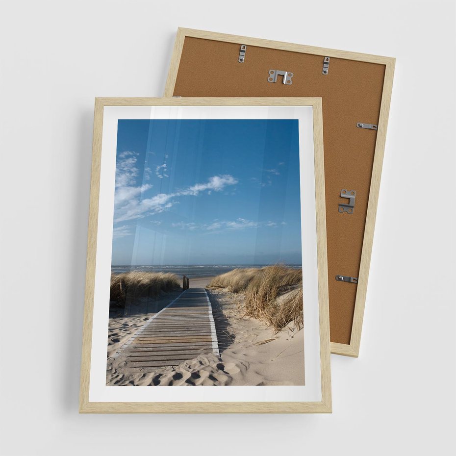 Plakat w ramie 50x70 - Boho na Plaży - plaża, pomost - rama drewno