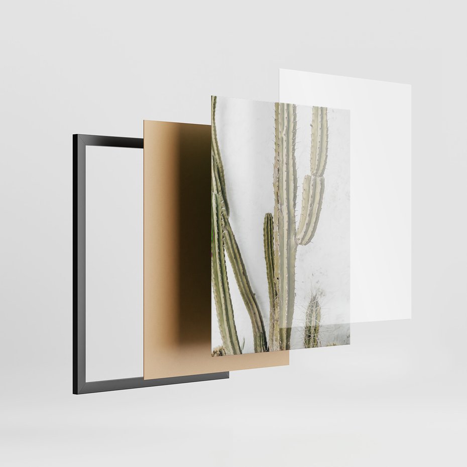 Zestaw obrazy w ramie 40x50 galeria - Think, positive, kaktusy, boho - rama czarna