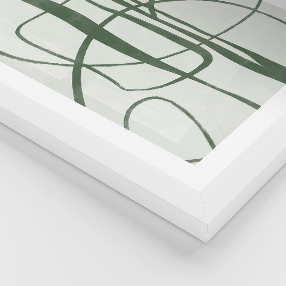 Plakat w ramie 50x70 - Zielony Spokój - zielona abstrakcja, spokojny plakat - rama biała