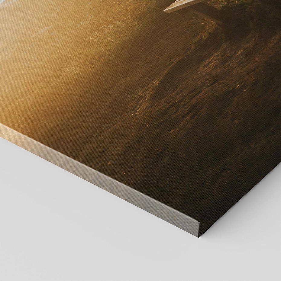 Obraz na płótnie 80x120 - Mglisty zachód słońca na ławeczce - mgła, zachód