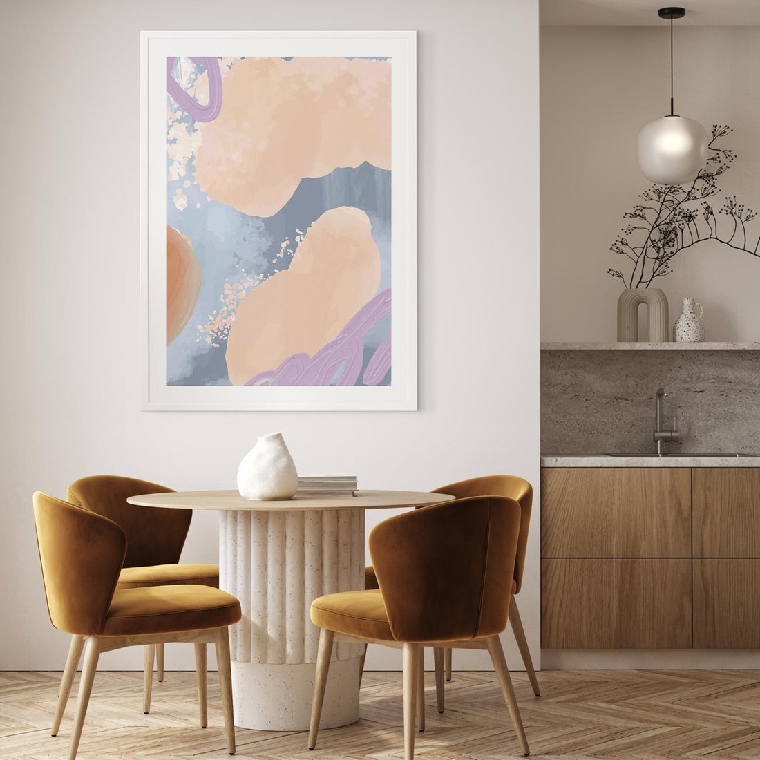 Plakat bez ramy 40x50 - Przenikanie Niecodziennych Form - abstrakcyjne akwarelowe plamy, pastele