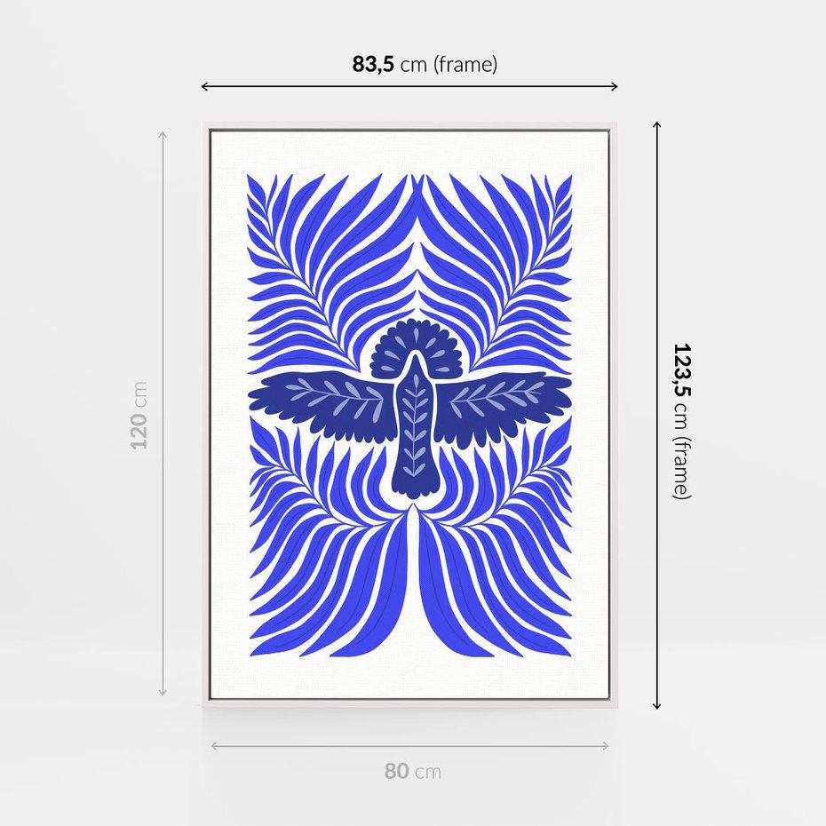 Obraz w ramie 80x120 - Etniczne Rekwizyty - etniczne roślinne wzory, granat - rama biała