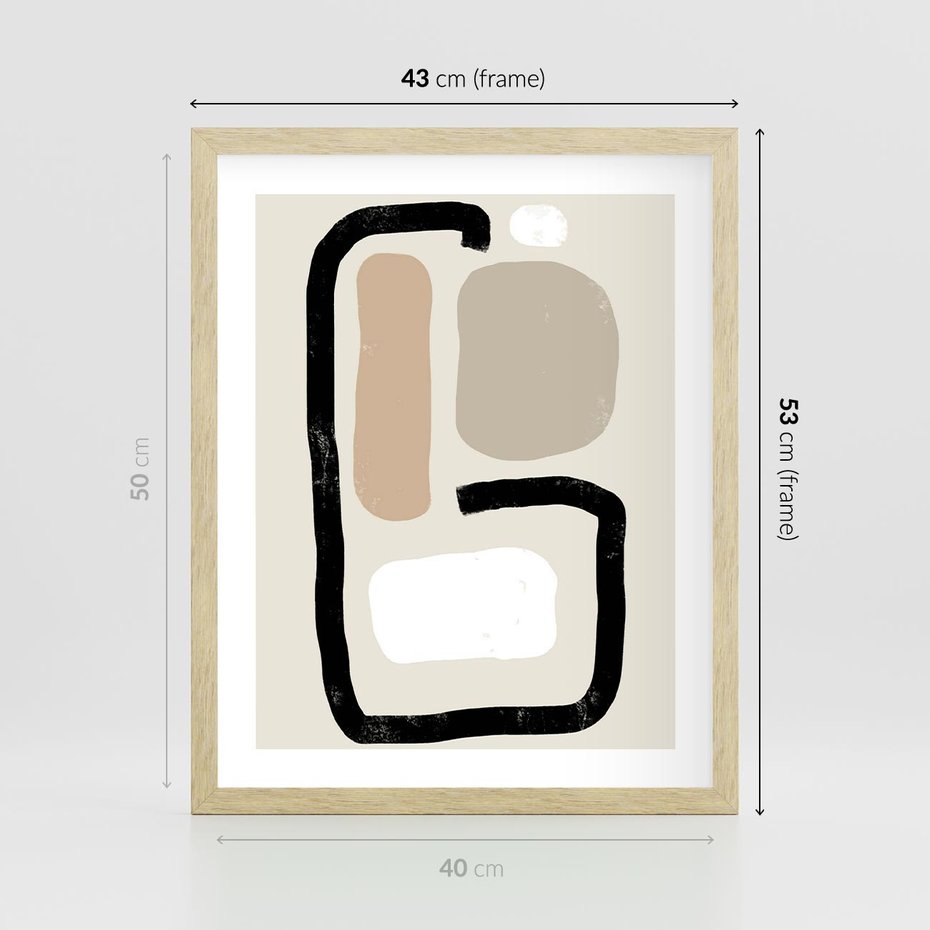 Plakat w ramie 40x50 - Kształtne Formy - geometryczne nieregularne kształty, nowoczesna kompozycja - rama drewno