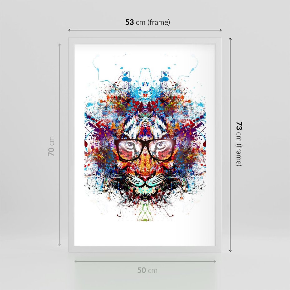 Plakat w ramie 50x70 - Tygrys w graficznej oprawie - tygrys, grafika - rama biała