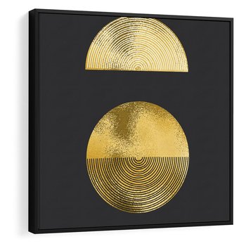 Obraz w ramie 50x50 - Migotliwe Przeniknięcia - złote koła, czarne tło - rama czarna