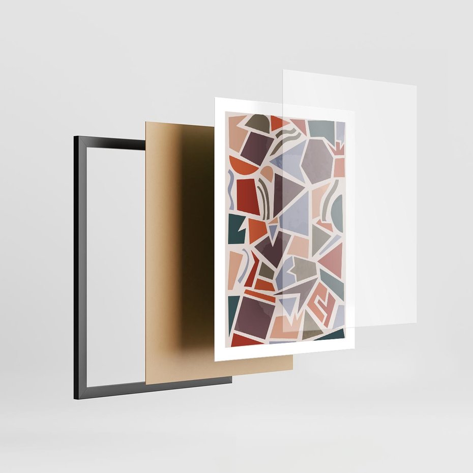 Plakat w ramie 50x70 - Intrygujące Rozbicie - gemoetryczne kształty, mozaika - rama czarna