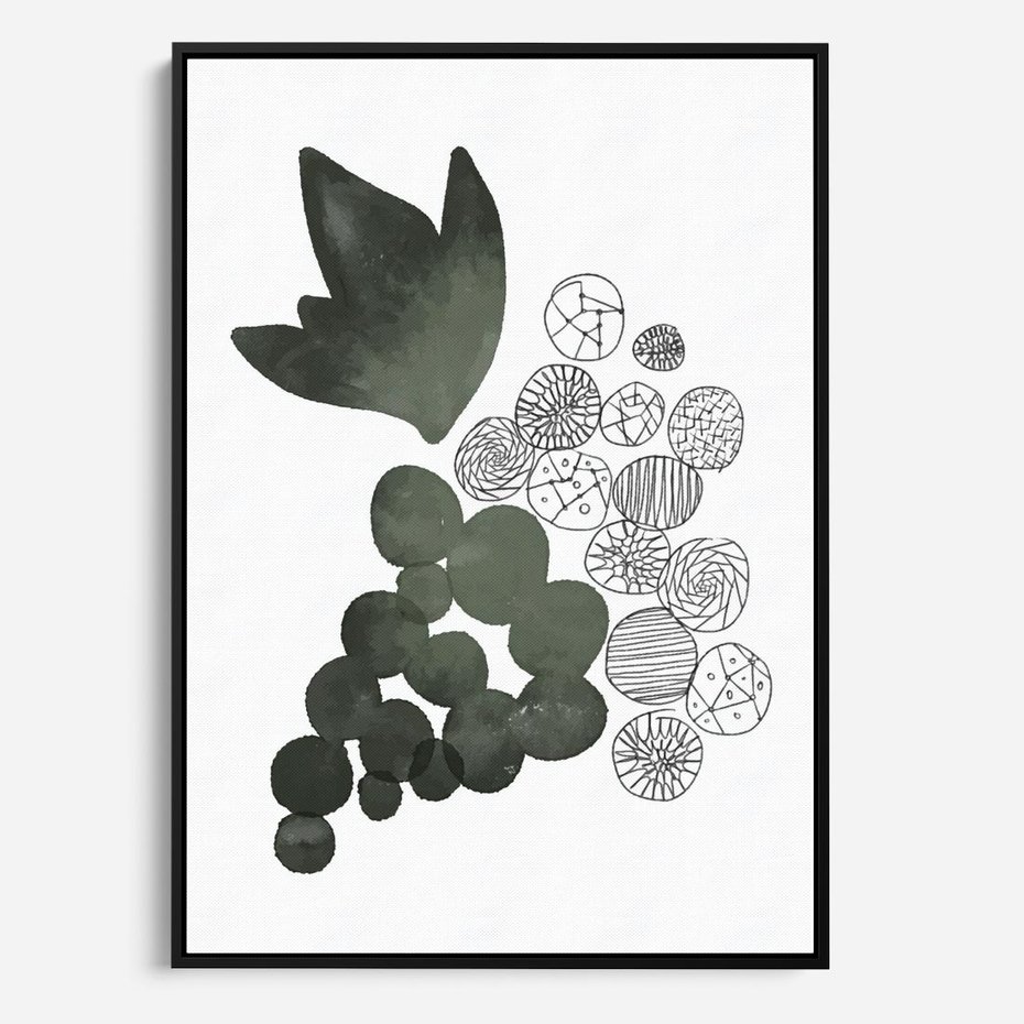Obraz w ramie 70x100 - Grono Abstrakcji - minimalistyczny plakat, winogrona - rama czarna