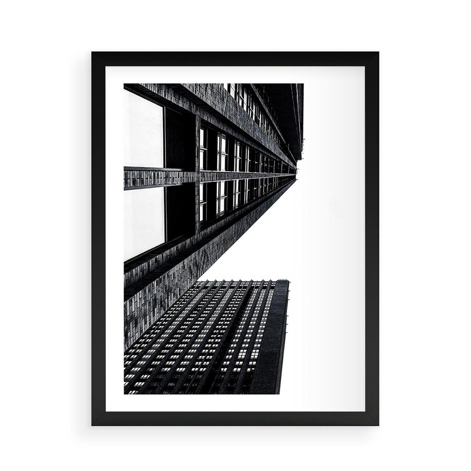 Plakat w ramie 50x70 - Geometryczna Asymetria - architektura, czarno białe zdjęcie - rama czarna