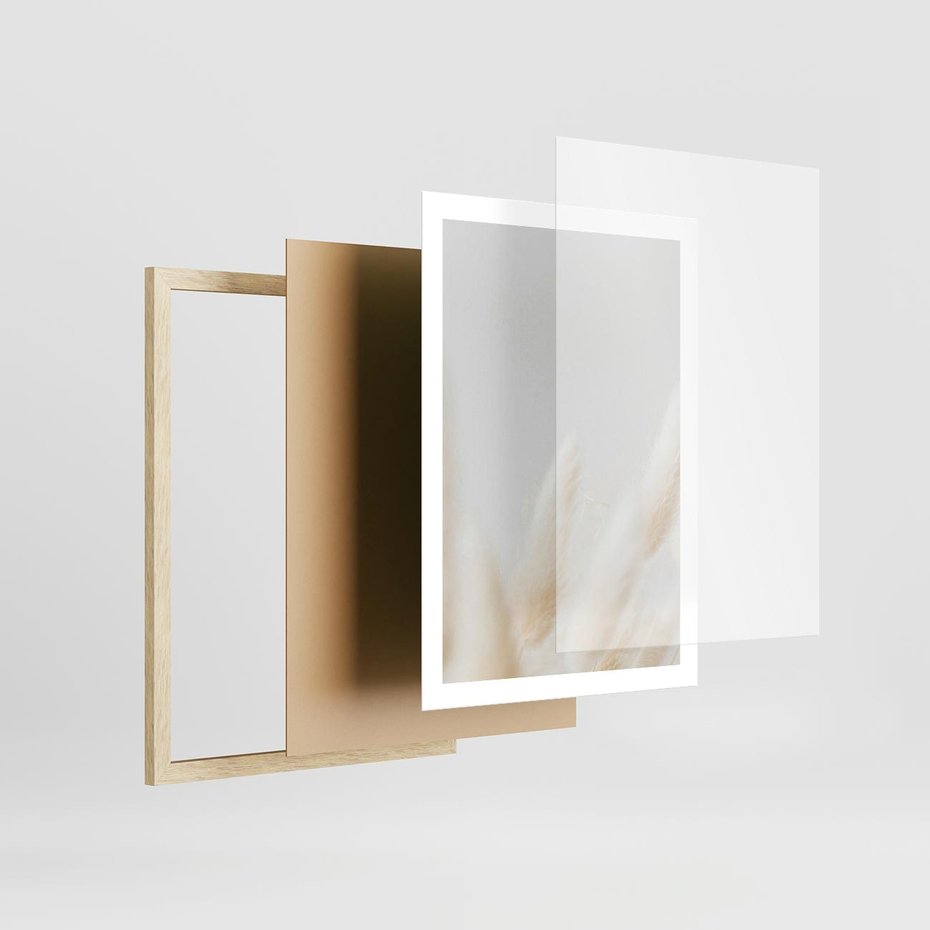 Plakat w ramie 50x70 - Biały Spokój - białe trawy, suche trawy pampas - rama drewno