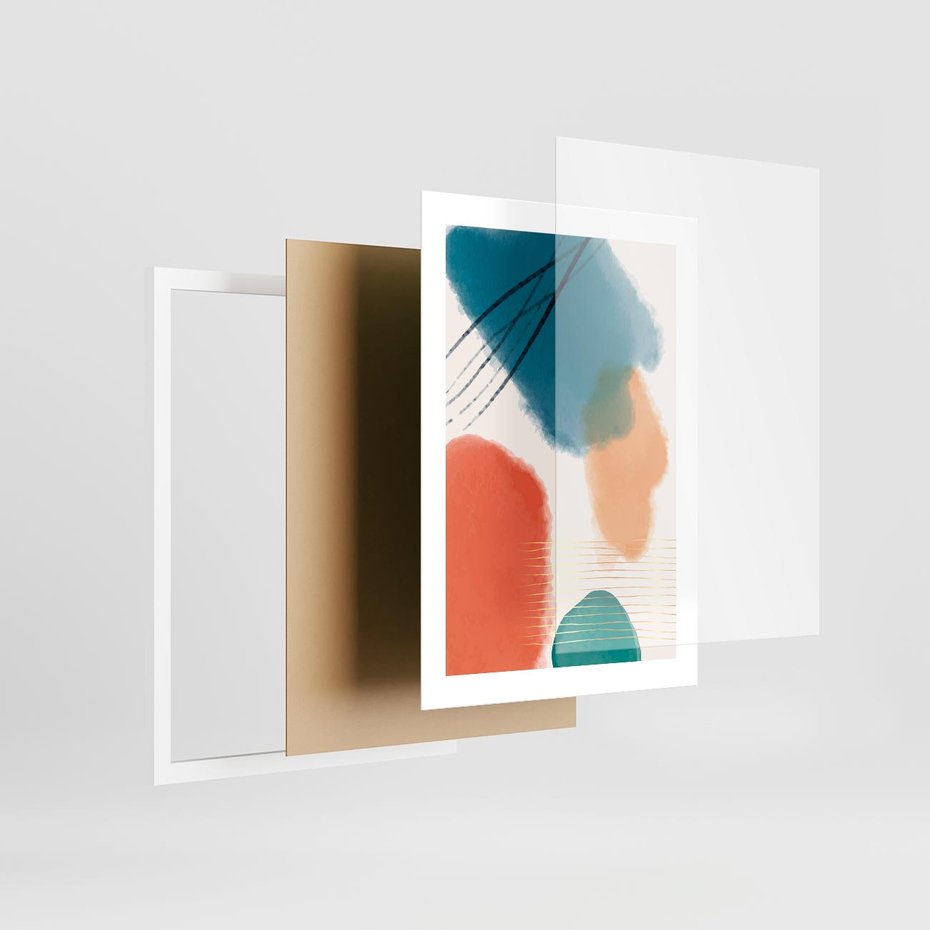 Plakat w ramie 30x40 - Migotliwe Pochwycenia - abstrakcyjne kolorowe plamy, akwarela - rama biała