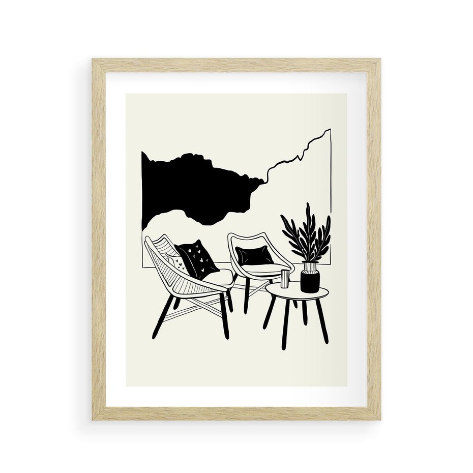 Plakat w ramie 40x50 - Boho Elegancja - boho wnętrze, salon - rama drewno