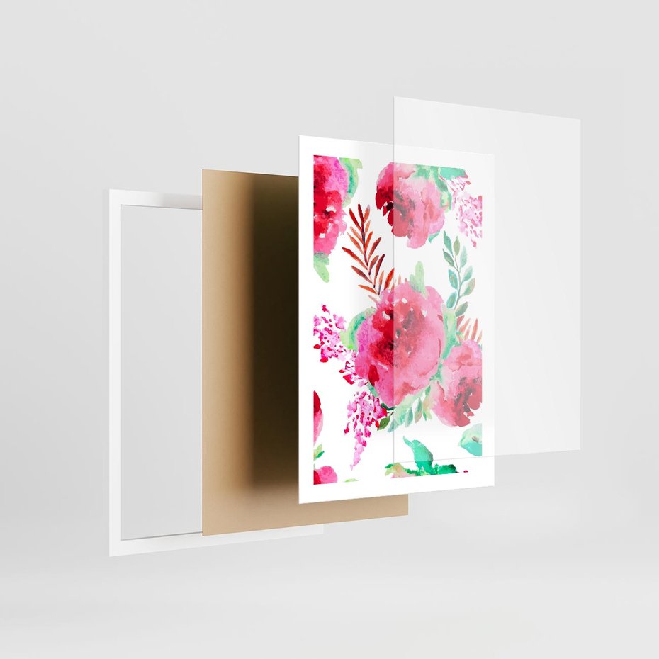 Plakat w ramie 50x70 - Delikatna Akwarela - kwiaty, akwarela - rama biała