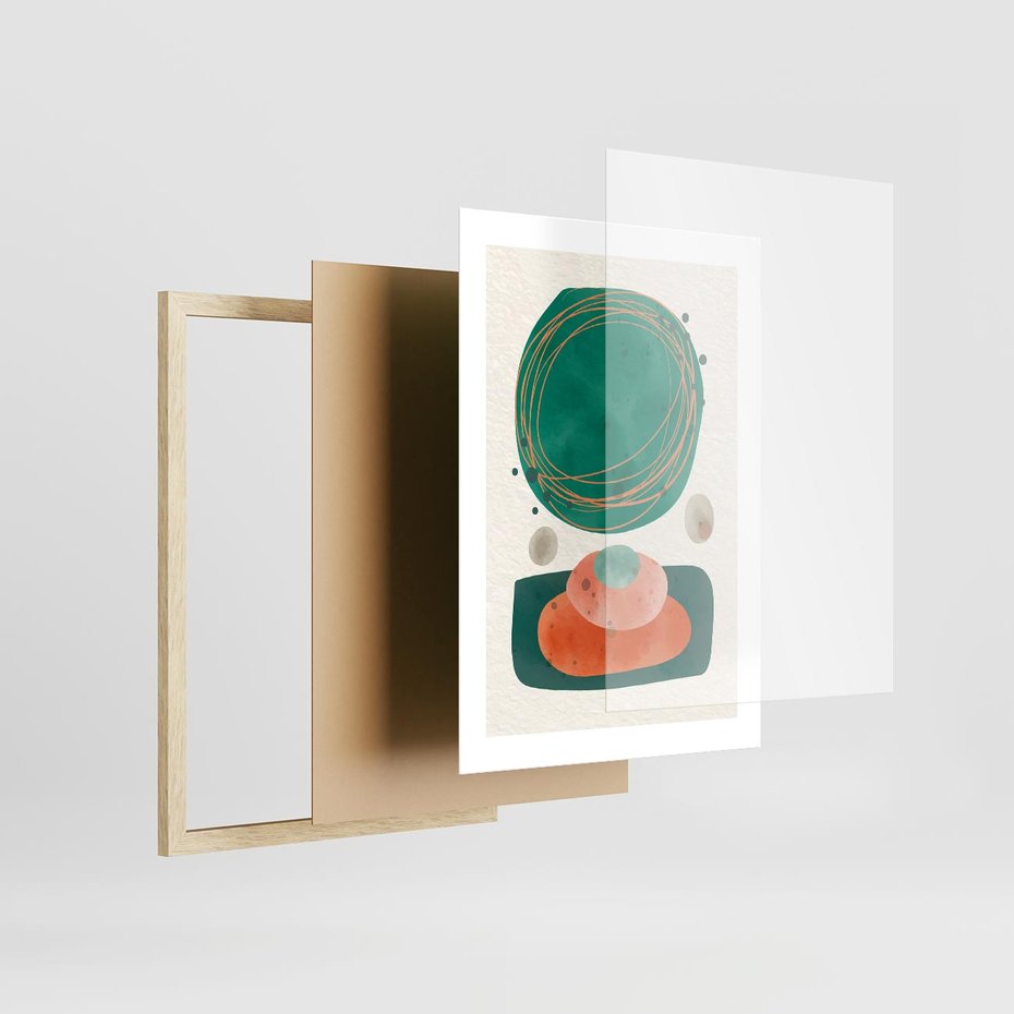 Plakat w ramie 30x40 - Rozmyte Granice - abstrakcyjne plamy, zielony - rama drewno