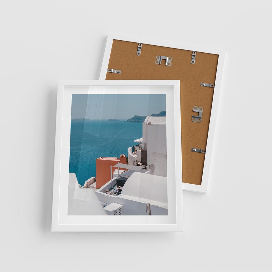 Plakat w ramie 40x50 - Magiczna Wyspa na Twojej Ścianie - Santorini, wyspa - rama biała