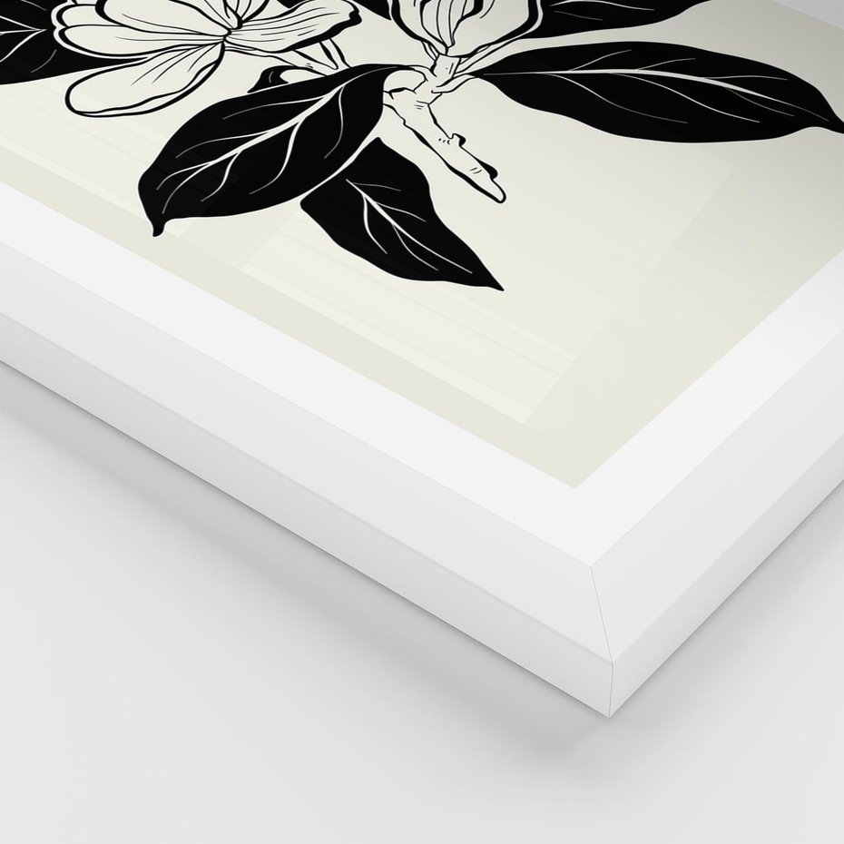 Plakat w ramie 50x70 - Spojrzenie w kształty kwiatów - kwiaty magnolii, minimalizm - rama biała