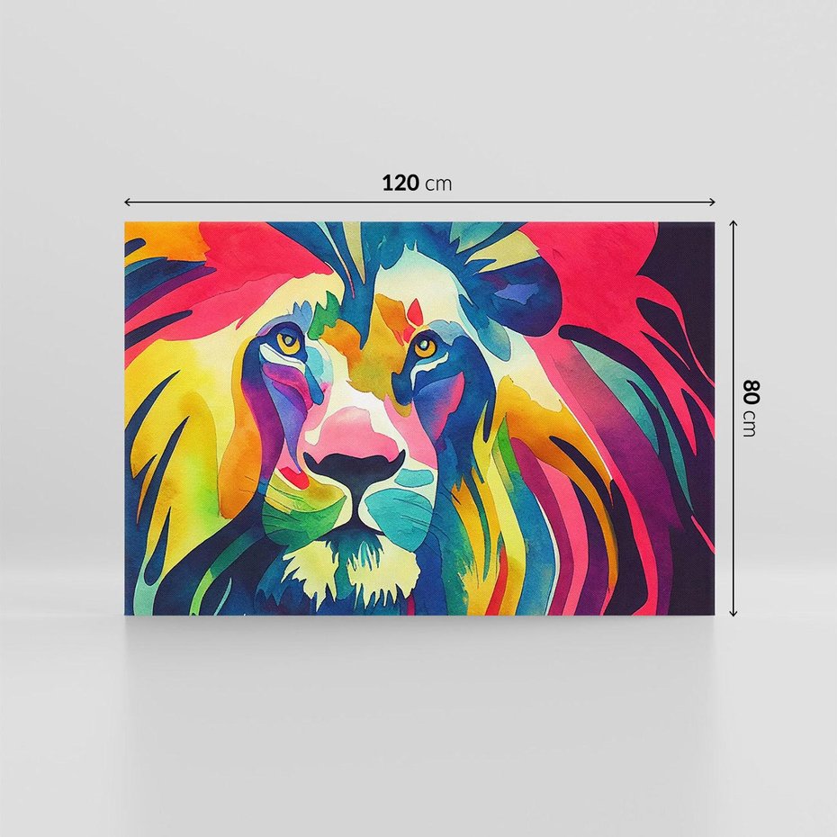 Obraz na płótnie 120x80 - Tęczowy Lew - akwarela, tęczowy lew