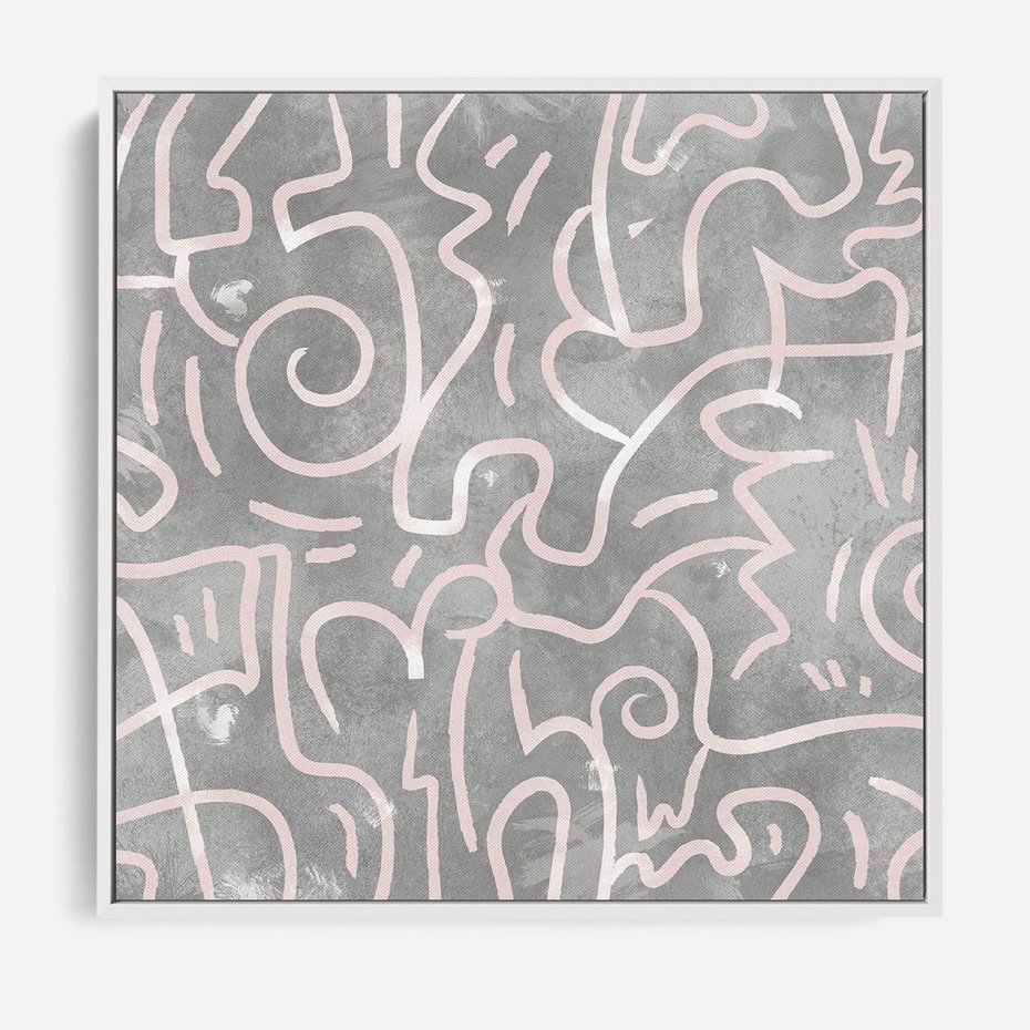 Obraz w ramie 80x80 - Sploty odblasków i zawirowań - abstrakcyjne rysunki, wzorek - rama biała