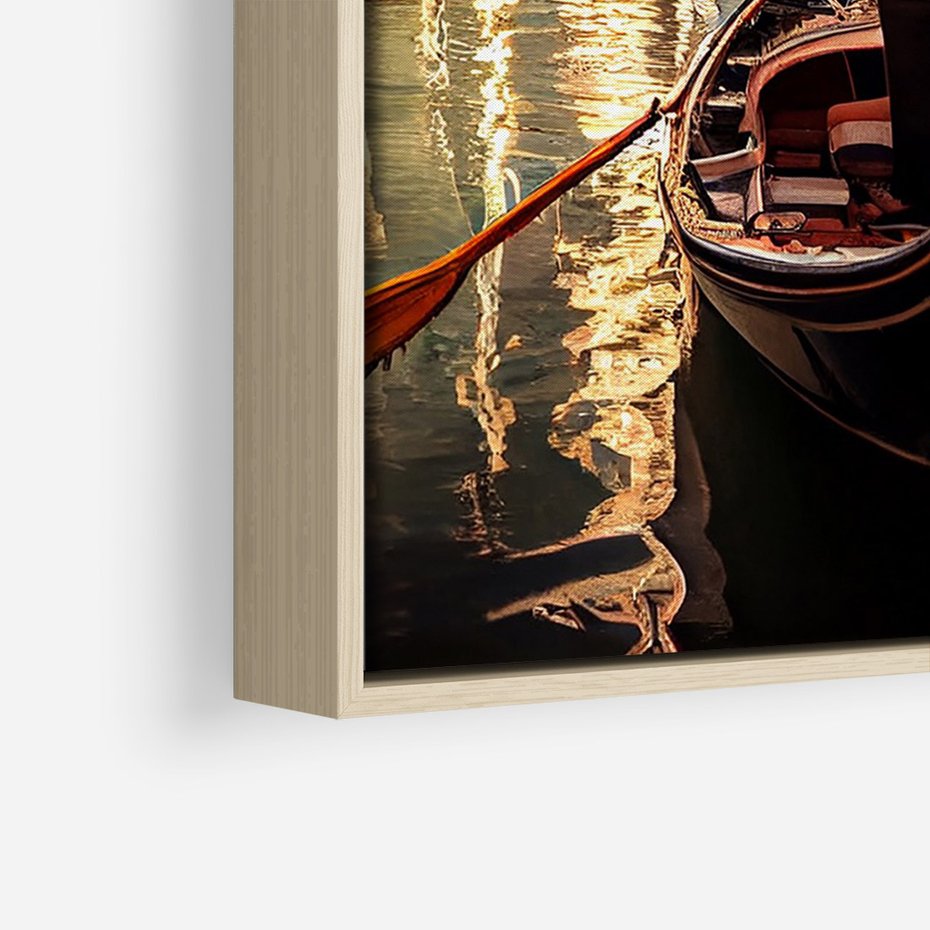 Obraz w ramie 70x100 - Spokojna Wenecja - gondolier w gondoli, kanały Wenecji - rama drewno