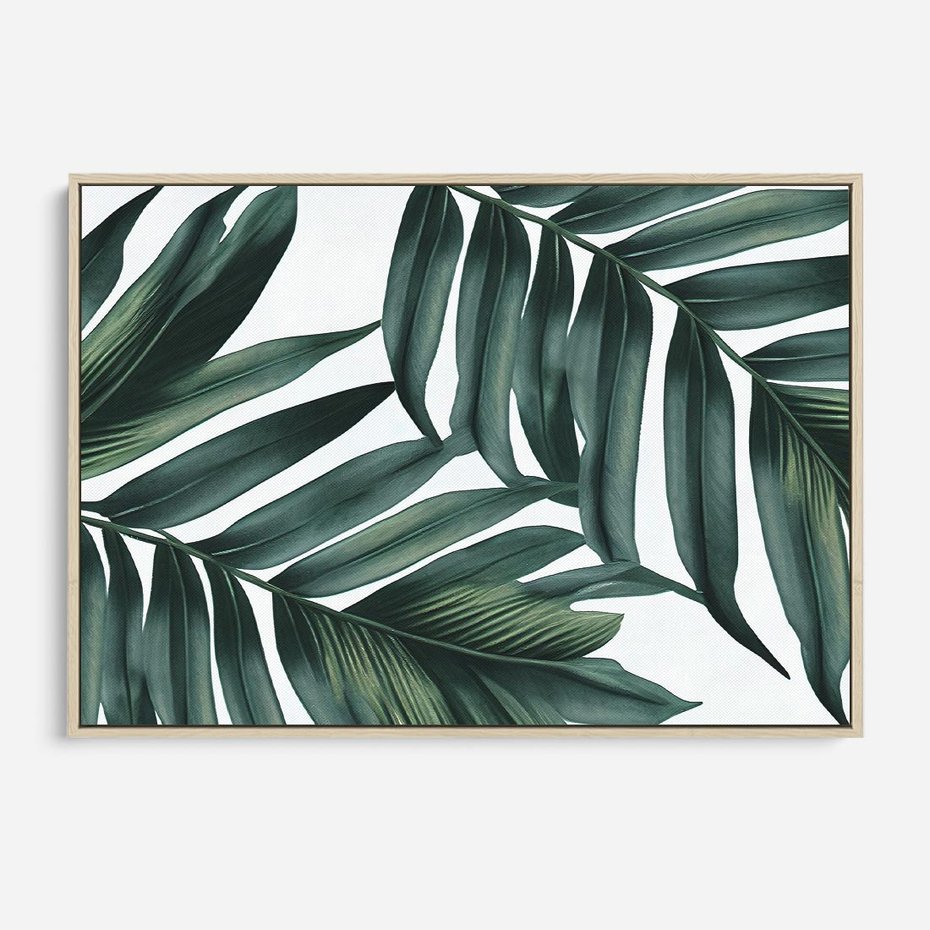 Obraz w ramie 120x80 - Ruchome liście czasu - liście palmy, tropikalne - rama drewno