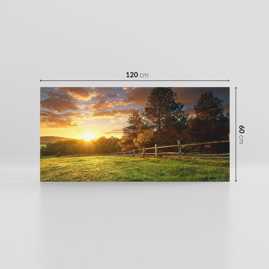Obraz na płótnie 120x60 - Urok zachodu słońca na łące z drzewami - łąka, zachód