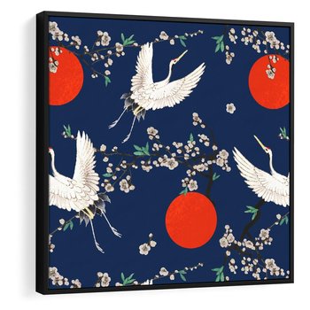 Obraz w ramie 50x50 - Japońskie Żurawie Indygo - sztuka japońska, japonia - rama czarna