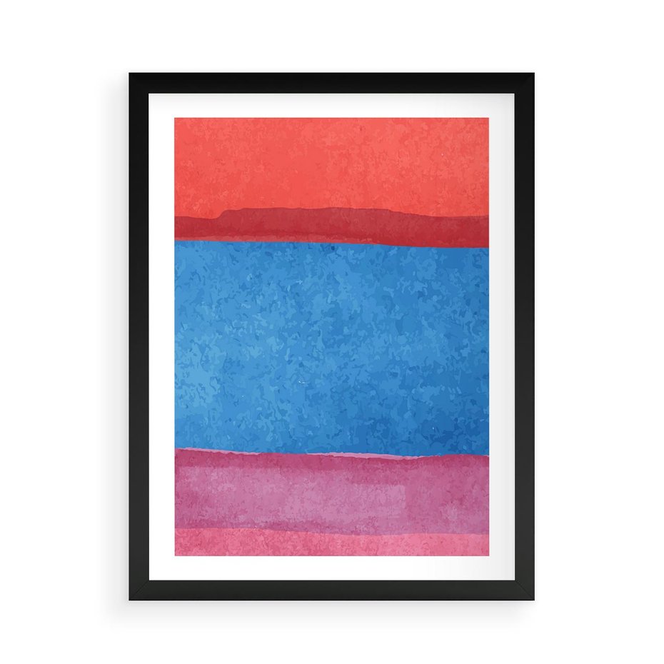 Plakat w ramie 50x70 - Migocące Formy - kolorowe akwarelowe pasy, odcienie czerwień - rama czarna