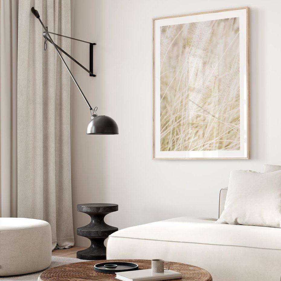 Plakat w ramie 50x70 - Białe Trawy Pampas - suche trawy, białe trawy - rama drewno