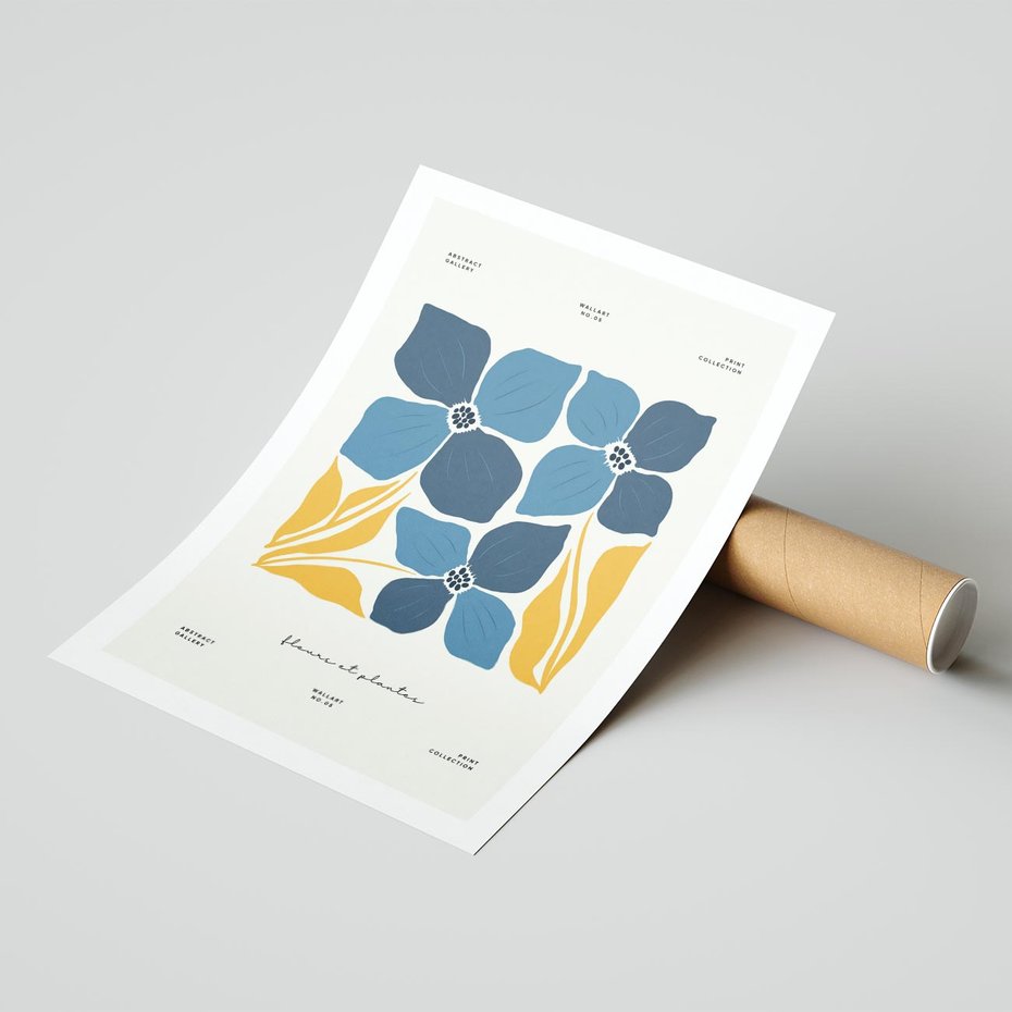 Plakat bez ramy 40x50 - Błękitne Nowości - niebieskie kwiaty, nowoczesna sztuka