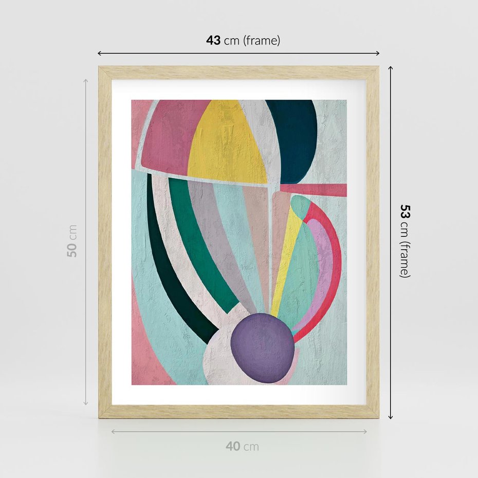 Plakat w ramie 40x50 - Podróżne Echa Przestrzeni - abstrakcyjne dziwne kształty, olejny obraz - rama drewno