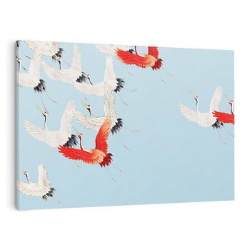 Obraz na płótnie 120x80 - Eteryczne Żurawie - lecące żurawie, orientalna sztuka
