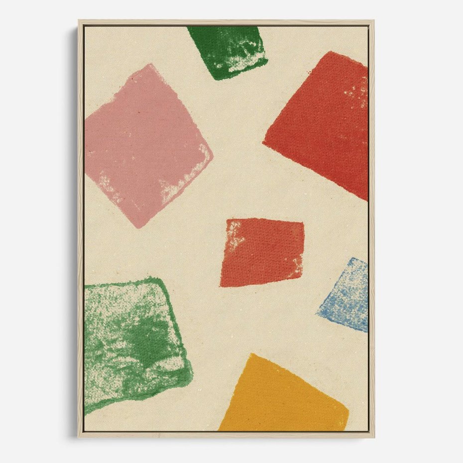 Obraz w ramie 70x100 - Tęczowe Rytmy - kolorowe tęczowe kwadraty, wesoły kolaż - rama drewno