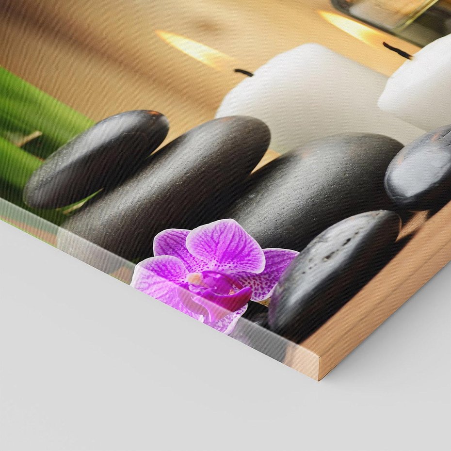 Obraz na płótnie 50x50 - Spokojny zakątek SPA z bambusem i kamieniami - bambus, kamienie