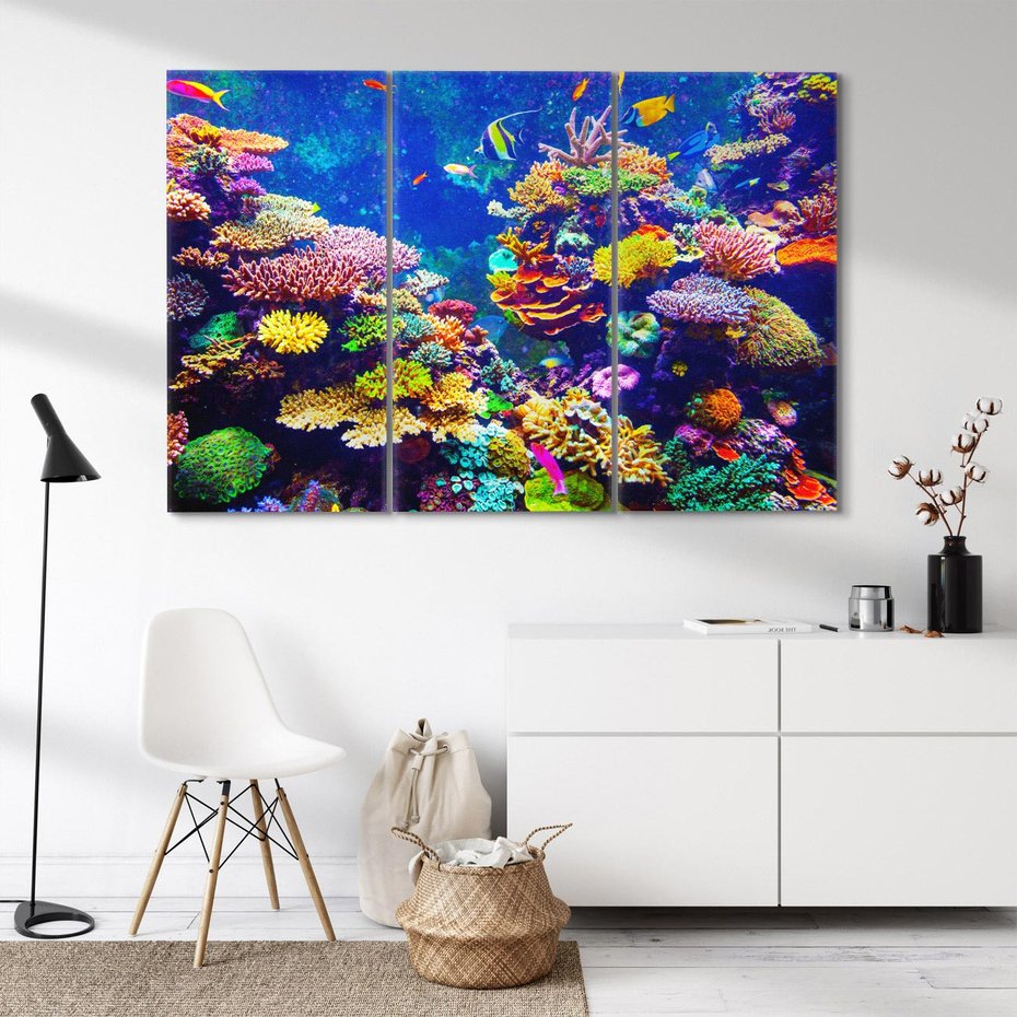 Obraz na płótnie 120x80 - Podwodne Zaczarowanie - kolorowa rafa koralowa, ukwiały