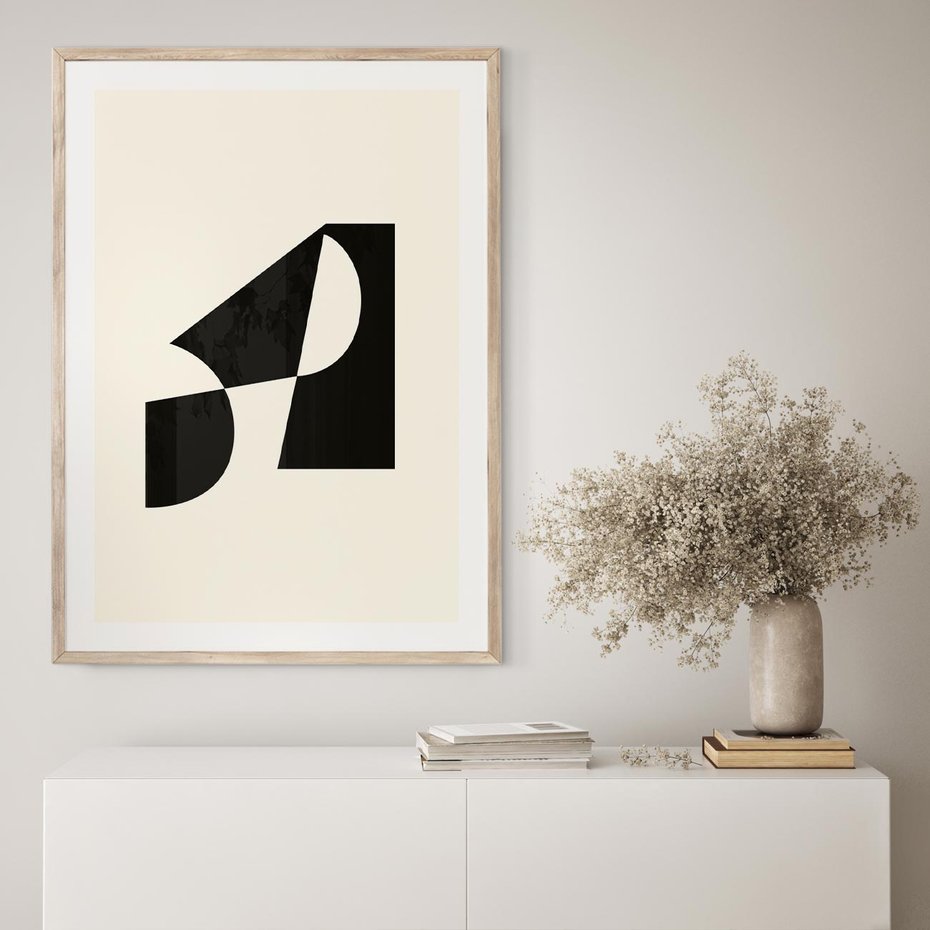 Plakat w ramie 30x40 - Rozświetlony Cień - abstrakcyjna sztuka, geometria - rama drewno