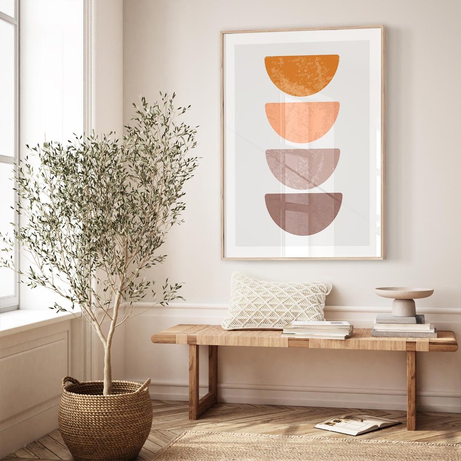 Plakat w ramie 50x70 - Minimalizm i Geometria - minimalistyczny obraz, mid-century styl - rama drewno