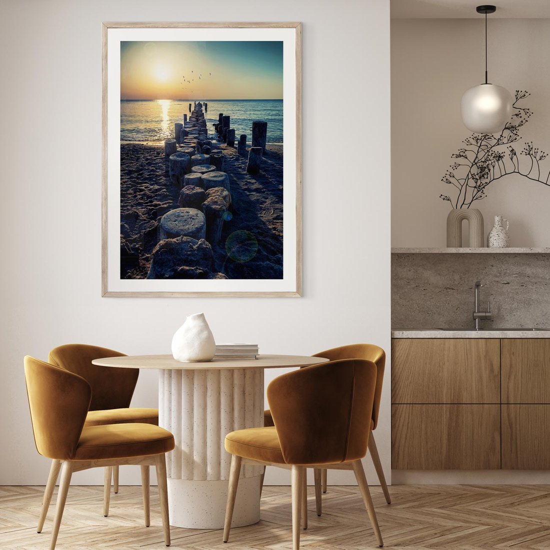 Plakat w ramie 40x50 - Zachód Słońca nad Morzem - morze, zachód - rama drewno