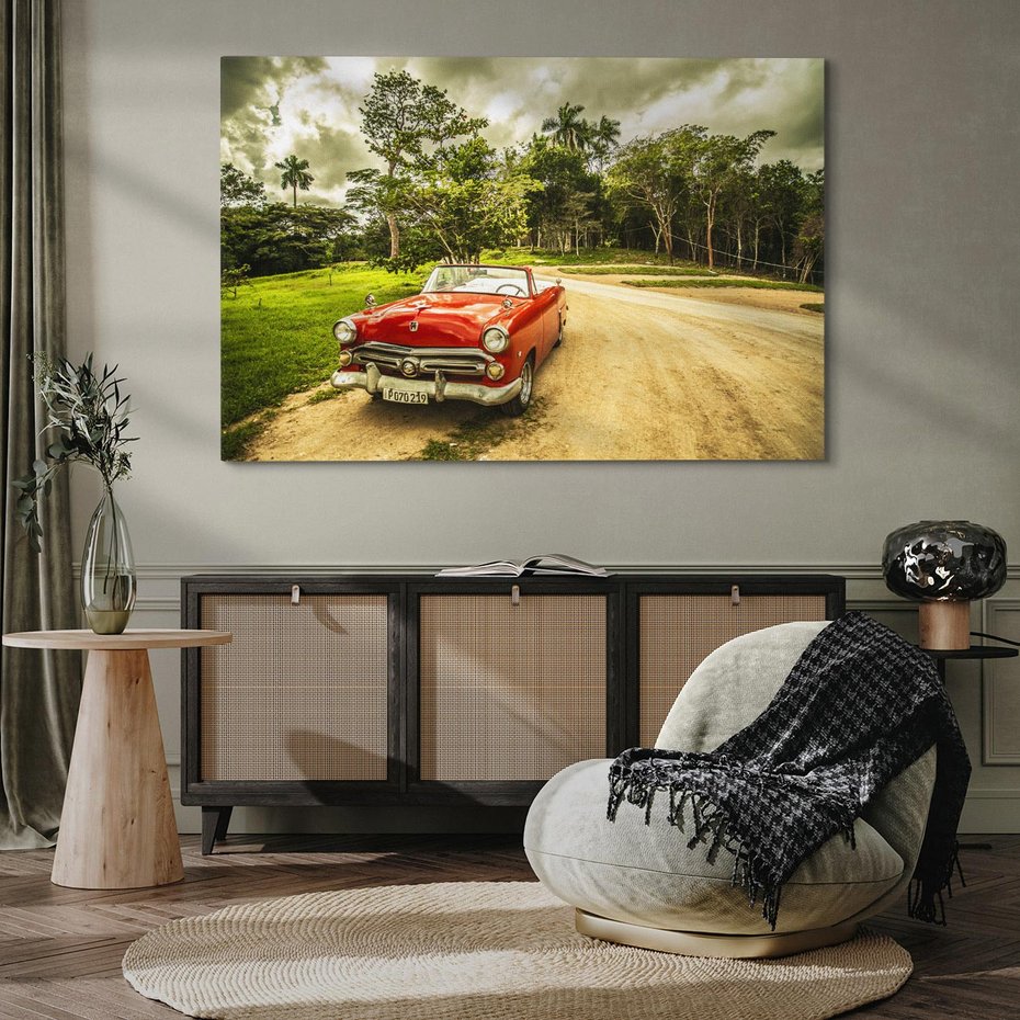 Obraz na płótnie 70x50 - Retro Samochód w Kubańskiej Opowieści - samochód, retro
