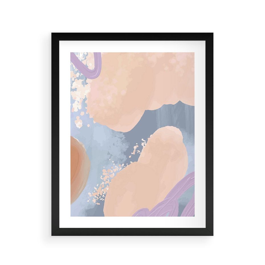 Plakat w ramie 40x50 - Przenikanie Niecodziennych Form - abstrakcyjne akwarelowe plamy, pastele - rama czarna