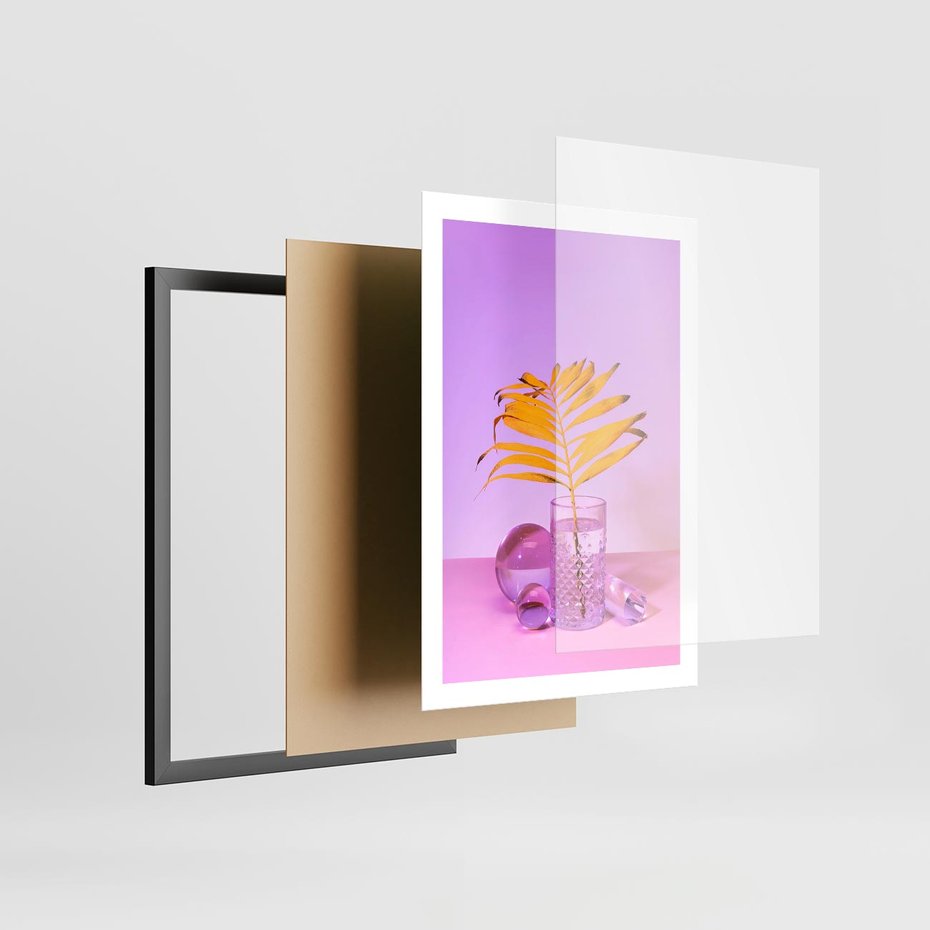 Plakat w ramie 50x70 - Minimalizm i Urok Natury - liście, pastele - rama czarna