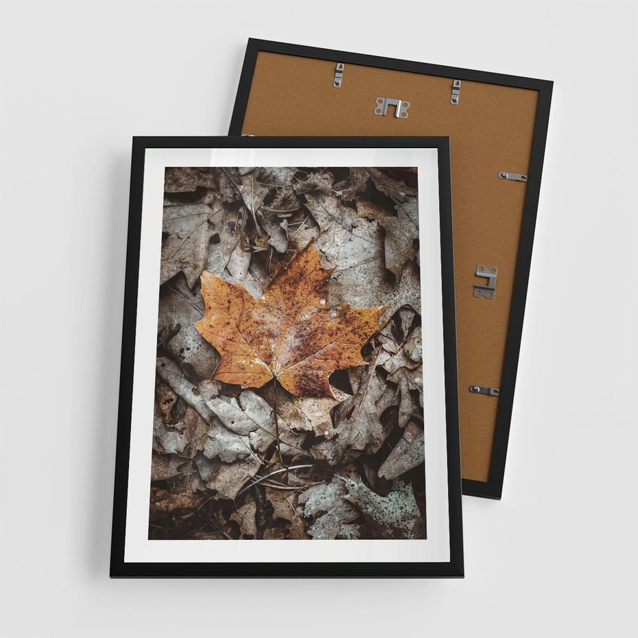 Plakat w ramie 50x70 - Jesienne Czarowanie - suchy liść, żółty - rama czarna
