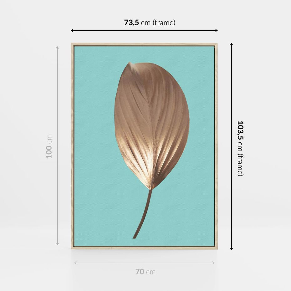 Obraz w ramie 70x100 - Delikatna Harmonia - złote, liście - rama drewno