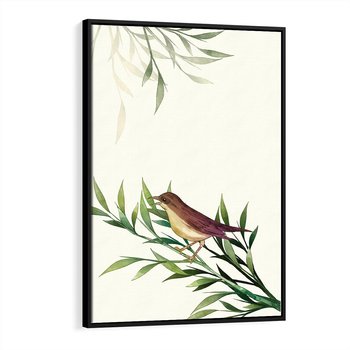 Obraz w ramie 50x70 - Roślinne Nastroje - japońska sztuka, ptak - rama czarna