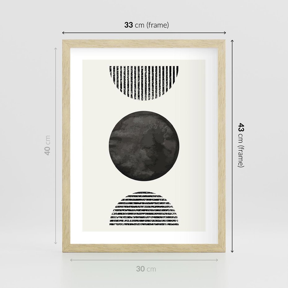 Plakat w ramie 30x40 - Tajemnicza Kompozycja - abstrakcyjne czarno białe formy, minimalizm - rama drewno