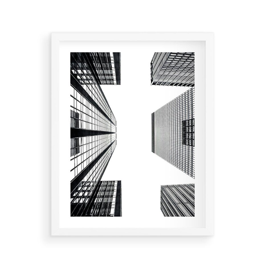 Plakat w ramie 40x50 - Architektoniczna Symetria - architektura, wysoki wieżowiec - rama biała
